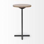 Ballatine 15L x 15W x 27H Brown Wood Round Top w/ Black Metal Base Accent Table