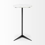 Ballatine II 15L x 15W x 27L White Marble Round Top White w/ Black Metal Base Accent Table