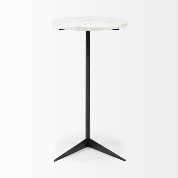 Ballatine II 15L x 15W x 27L White Marble Round Top White w Black Metal Base Accent Table 3