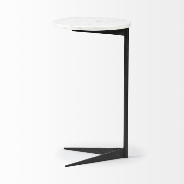 Ballatine II 15L x 15W x 27L White Marble Round Top White w Black Metal Base Accent Table 4