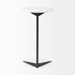 Ballatine II 15L x 15W x 27L White Marble Round Top White w/ Black Metal Base Accent Table