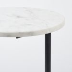 Ballatine II 15L x 15W x 27L White Marble Round Top White w/ Black Metal Base Accent Table