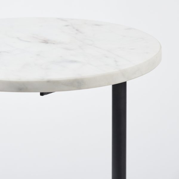 Ballatine II 15L x 15W x 27L White Marble Round Top White w Black Metal Base Accent Table 6