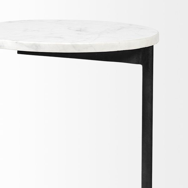 Ballatine II 15L x 15W x 27L White Marble Round Top White w Black Metal Base Accent Table 7