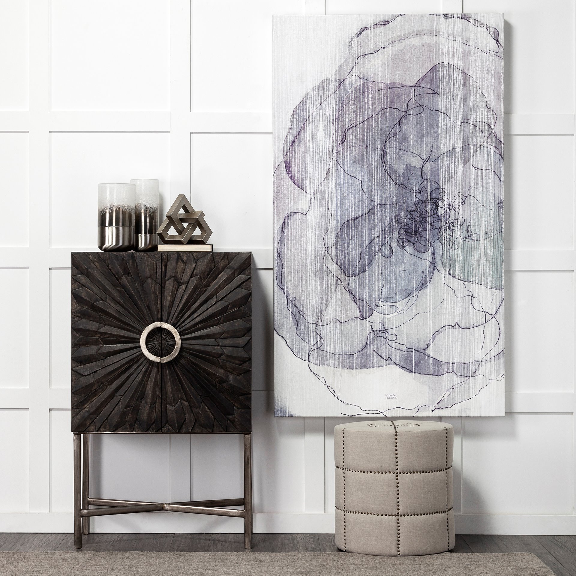 Baltic II Large White Brushed Silver Metal Bottom Glass Vase 2 Baltic II Large White Brushed Silver Metal Bottom Glass Vase - Image 2