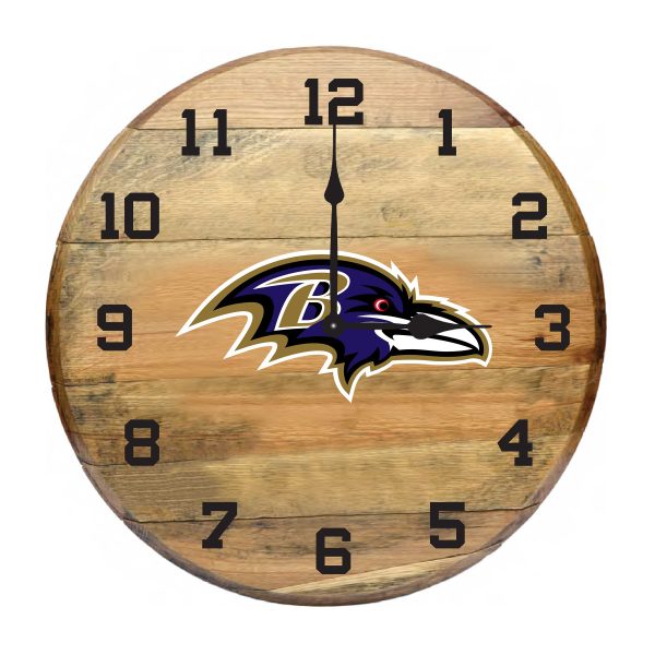 Baltimore Ravens Authentic Oak Whiskey Barrel Clock 1