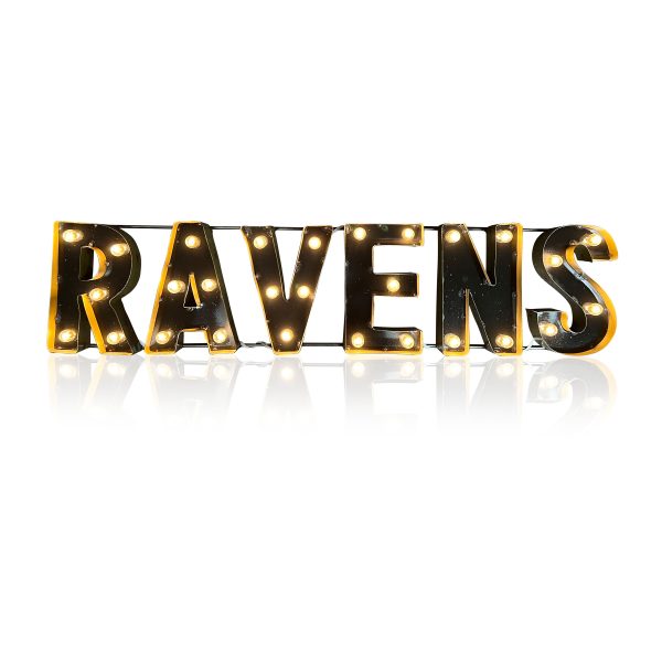 Baltimore Ravens Lighted Recycled Metal Wordmark NFL Logo Sign