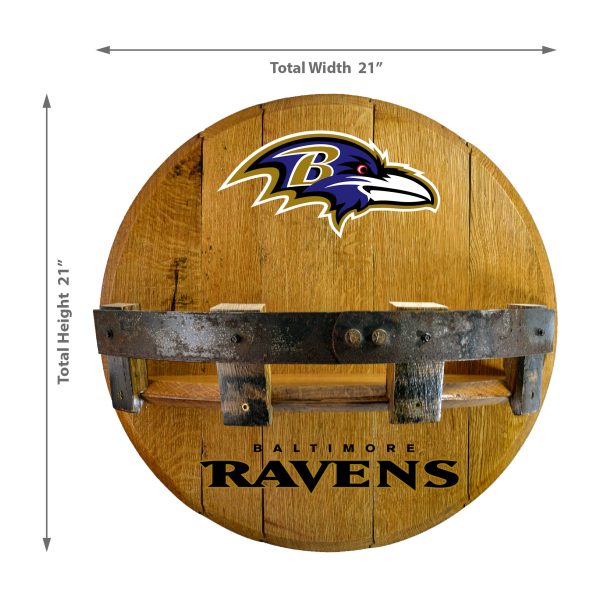 Baltimore Ravens Oak Whiskey Barrel Bar Shelf 1