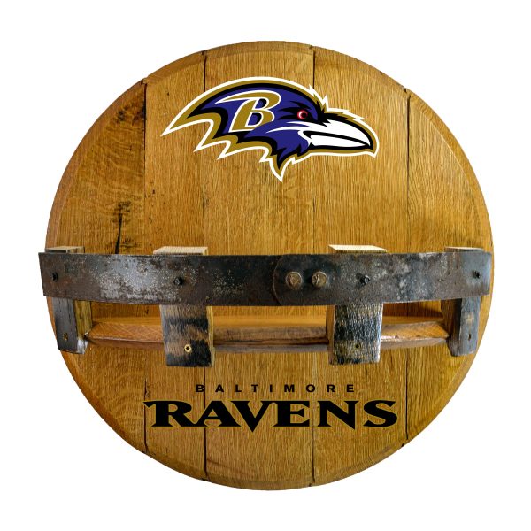 Baltimore Ravens Oak Whiskey Barrel Bar Shelf 2