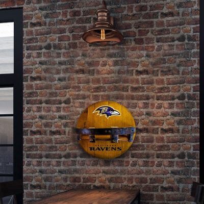 Baltimore Ravens Oak Whiskey Barrel Bar Shelf