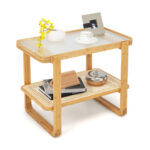 Bamboo Side Table with Glass Top and Rattan Shelf 10 Bamboo Side Table with Glass Top and Rattan Shelf