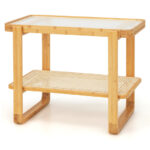 Bamboo Side Table with Glass Top and Rattan Shelf 11 Bamboo Side Table with Glass Top and Rattan Shelf