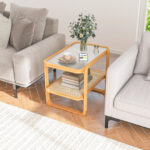 Bamboo Side Table with Glass Top and Rattan Shelf 13 Bamboo Side Table with Glass Top and Rattan Shelf