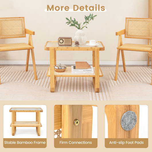 Bamboo Side Table with Glass Top and Rattan Shelf 7 Bamboo Side Table with Glass Top and Rattan Shelf - Image 7