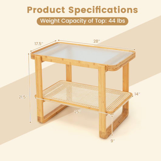 Bamboo Side Table with Glass Top and Rattan Shelf 5 Bamboo Side Table with Glass Top and Rattan Shelf - Image 5