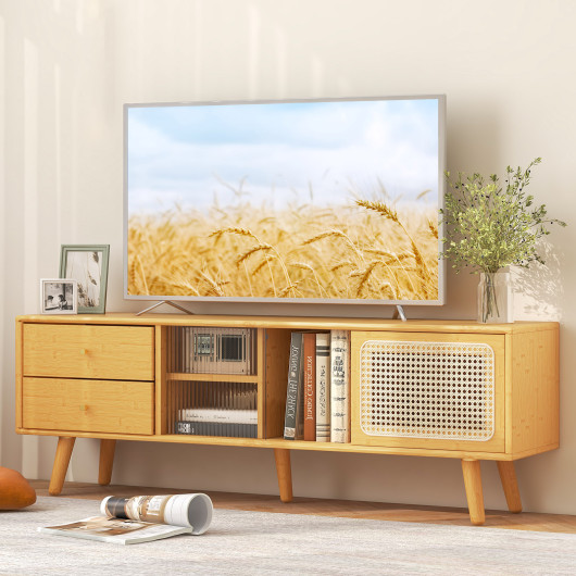 Bamboo TV Stand with Storage for TVs up to 65 Inch 2 Bamboo TV Stand with Storage for TVs up to 65 Inch - Image 2