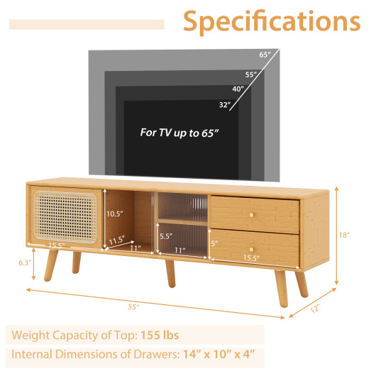 Bamboo TV Stand with Storage for TVs up to 65 Inch 5 Bamboo TV Stand with Storage for TVs up to 65 Inch - Image 5