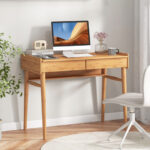 Bamboo Desk with Drawers, Shelf, and Cable Management Slot 8 Bamboo Desk with Drawers, Shelf, and Cable Management Slot