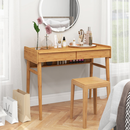 Bamboo Desk with Drawers, Shelf, and Cable Management Slot 2 Bamboo Desk with Drawers, Shelf, and Cable Management Slot - Image 2