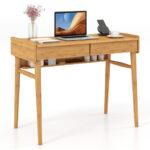 Bamboo Desk with Drawers, Shelf, and Cable Management Slot 10 Bamboo Desk with Drawers, Shelf, and Cable Management Slot