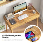 Bamboo Desk with Drawers, Shelf, and Cable Management Slot 14 Bamboo Desk with Drawers, Shelf, and Cable Management Slot