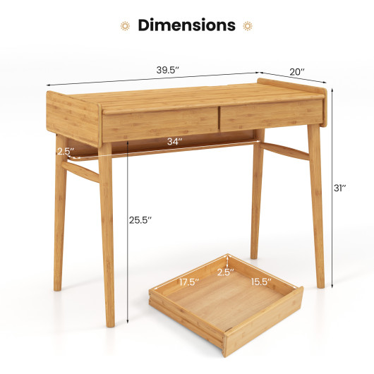 Bamboo Desk with Drawers, Shelf, and Cable Management Slot 5 Bamboo Desk with Drawers, Shelf, and Cable Management Slot - Image 5
