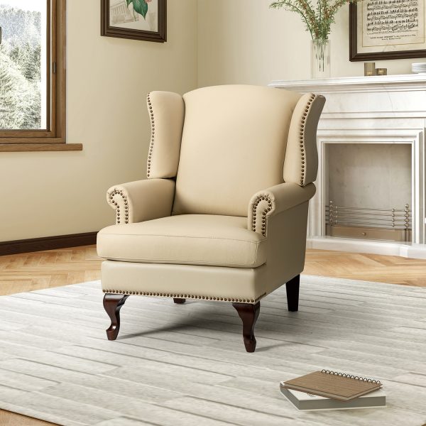 Baptist Beige Genuine Leather Accent Armchair