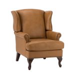 Baptist Camel Genuine Leather Nailhead Trim Armchair