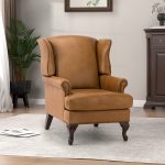 Baptist Camel Genuine Leather Nailhead Trim Armchair