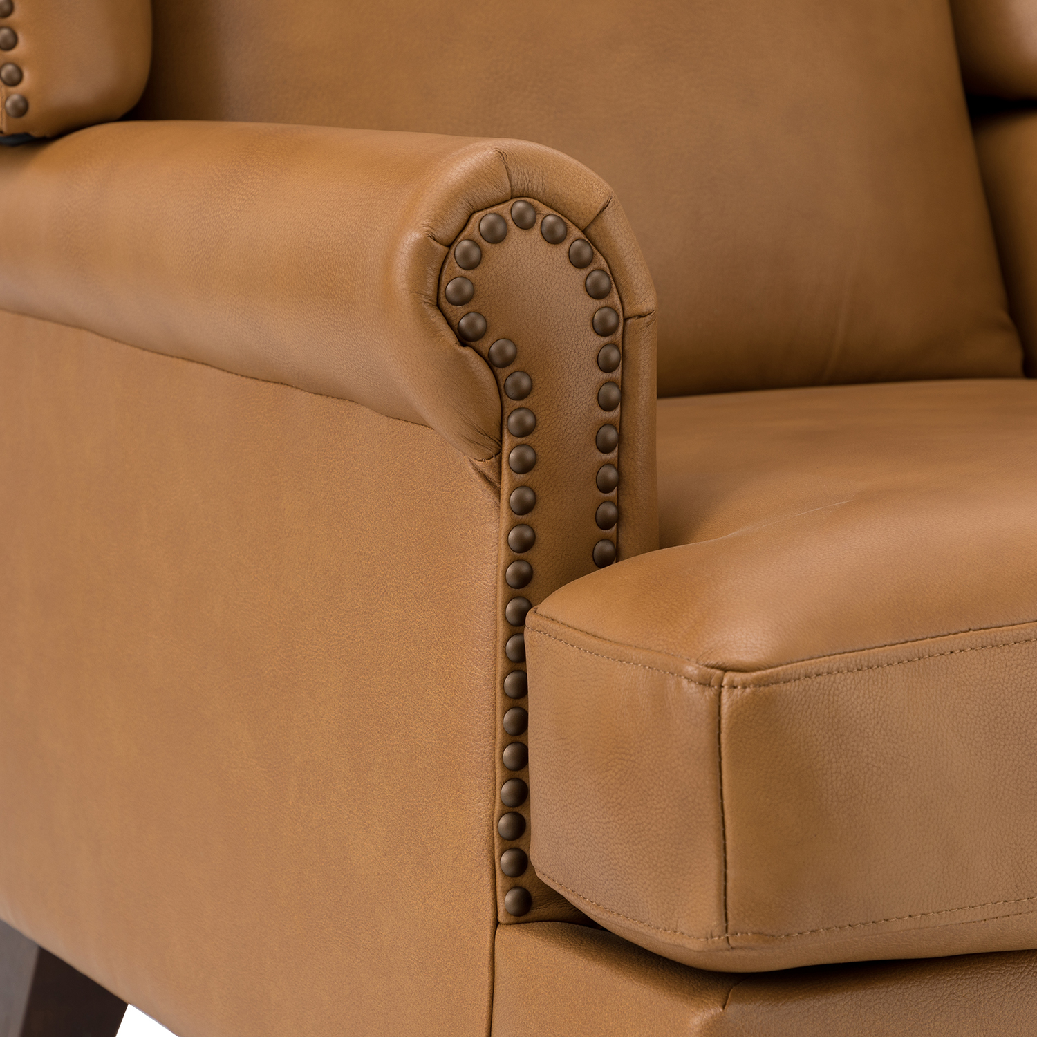 Baptist Camel Genuine Leather Nailhead Trim Armchair 5 Baptist Camel Genuine Leather Nailhead Trim Armchair - Image 5