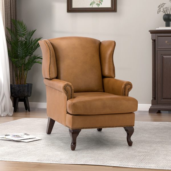 Baptist Camel Genuine Leather Nailhead Trim Armchair