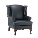Baptist Navy Genuine Leather Nailhead Trim Accent Armchair