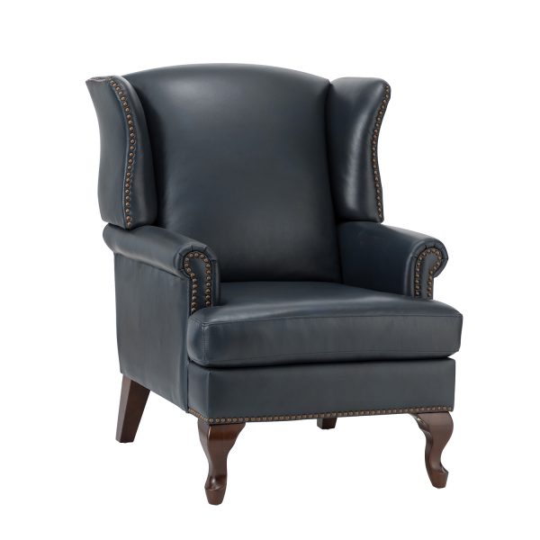 Baptist Navy Genuine Leather Nailhead Trim Accent Armchair 1