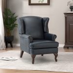 Baptist Navy Genuine Leather Nailhead Trim Accent Armchair