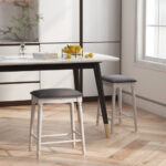 Antique White Bar Stools with Cushions and Wood Legs (Set of 2)