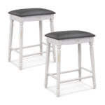 Antique White Bar Stools with Cushions and Wood Legs (Set of 2)
