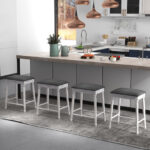 Antique White Bar Stools with Cushions and Wood Legs (Set of 2)