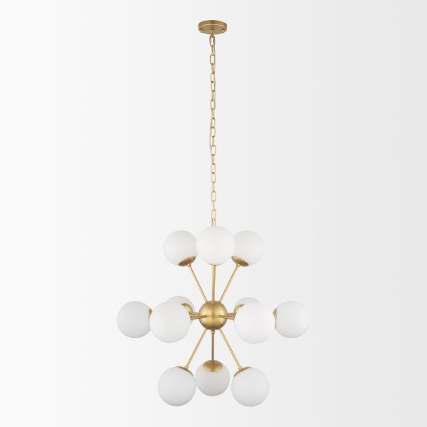 Barbara Brushed Gold Metal w Frosted Glass Globes 11 Light Chandelier 1