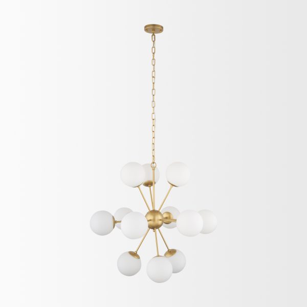 Barbara Brushed Gold Metal w Frosted Glass Globes 11 Light Chandelier 2