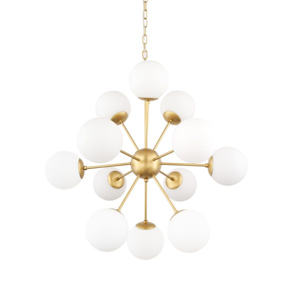 Barbara Brushed Gold Metal w Frosted Glass Globes 11 Light Chandelier