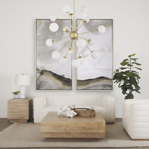 Barbara Brushed Gold Metal w Frosted Glass Globes 18 Light Chandelier 1