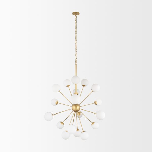 Barbara Brushed Gold Metal w Frosted Glass Globes 18 Light Chandelier 2