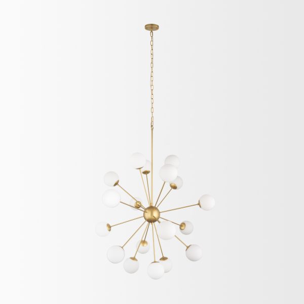 Barbara Brushed Gold Metal w Frosted Glass Globes 18 Light Chandelier 3