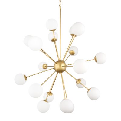 Barbara Brushed Gold Metal w/ Frosted Glass Globes 18-Light Chandelier
