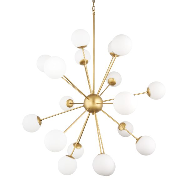 Barbara Brushed Gold Metal w Frosted Glass Globes 18 Light Chandelier