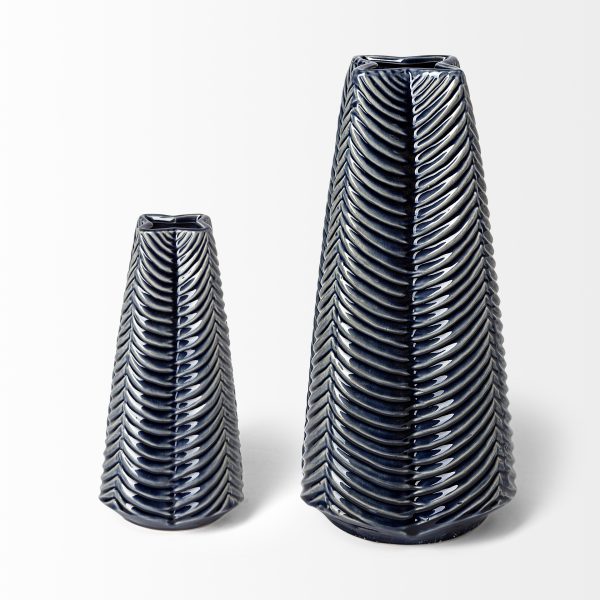 Bashir I Small Dark Navy Gloss Ceramic Vase 4