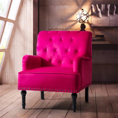 Battista Fuchsia Velvet Glam Nailhead Accent Chair