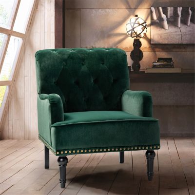 Battista Green Velvet Glam Nailhead Accent Armchair