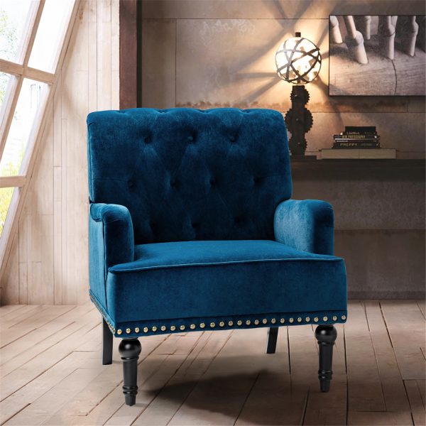 Battista Navy Velvet Glam Nailhead Accent Chair