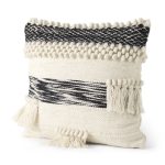 Beardell 18 x 18 Cream And Black Details With Tassels Decorative Pillow Cover
